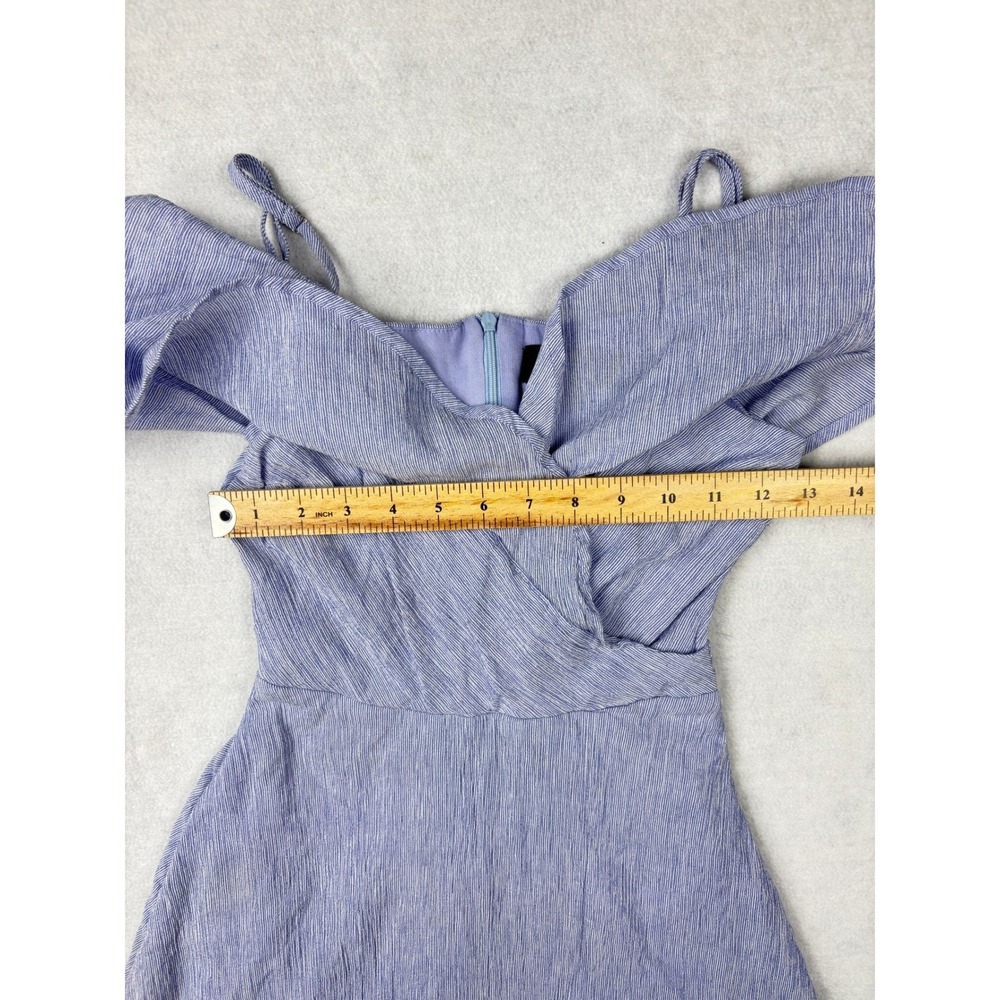 Lulus Blue Striped Cold Shoulder Ruffle Midi Dress JD7498 XXS Periwinkle White‎ - Picture 4 of 10